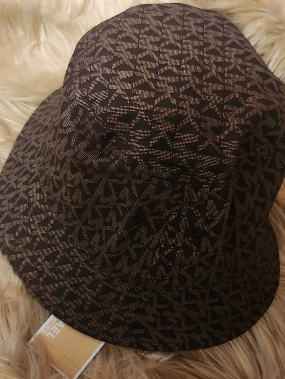 Michael Kors Brown and Tan MK Monogram Bucket Hat